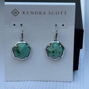Kendra Scott Mint Green Octagon “Cynthia” Drop Earrings Silver Tone NWT